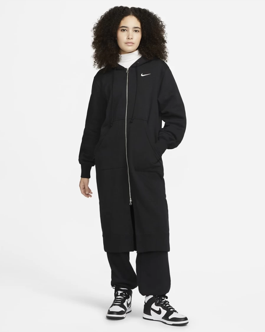 Nike Women's Black/Sail Oversized Phoenix Fleece Full-Zip Hoodie - Sportswear Long Sweatshirt