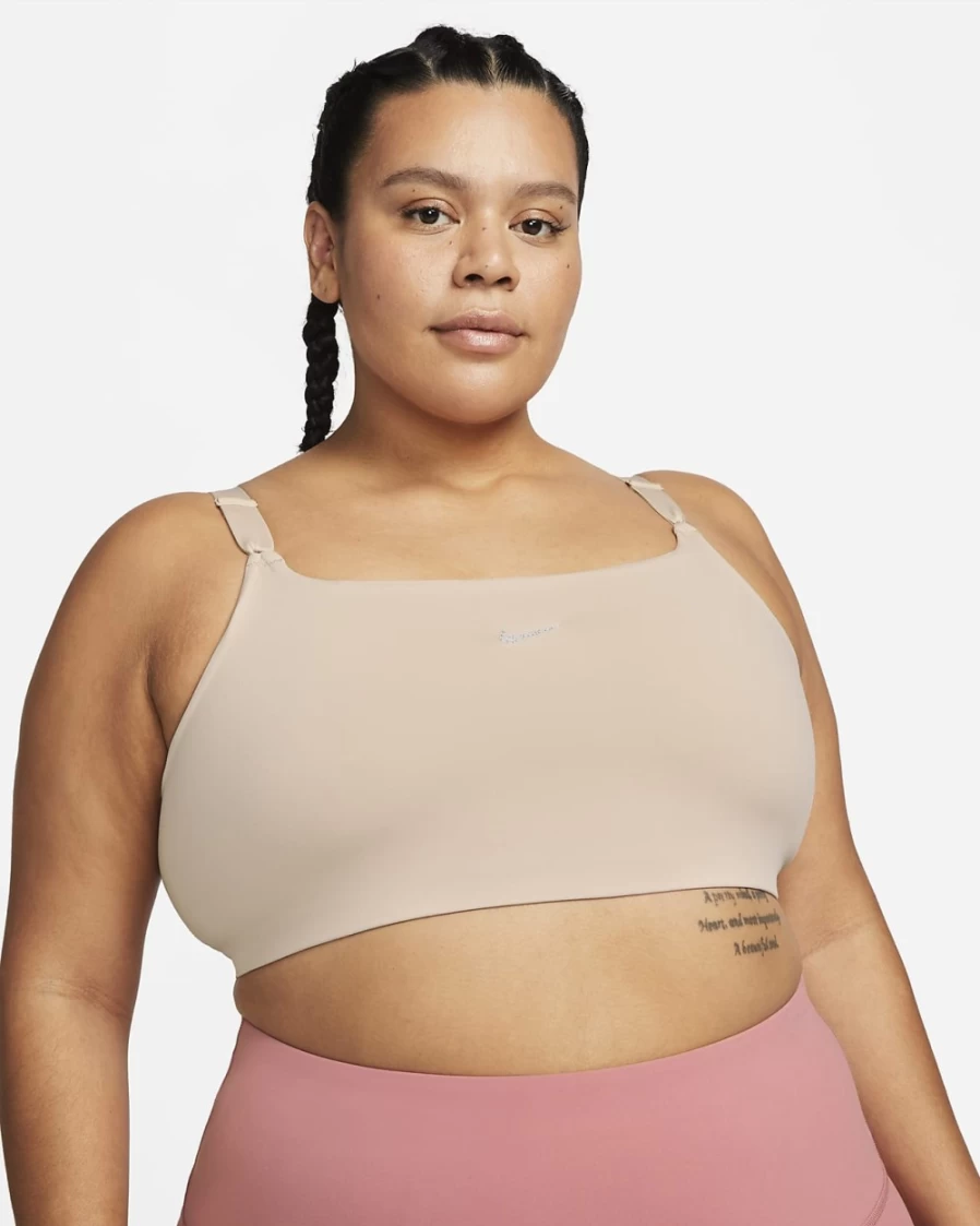 Nike Women's Plus Size Light-Support Yoga Alate Versa Sports Bra - Pink Oxford/Grey Fog, Lightly Lined for Comfort