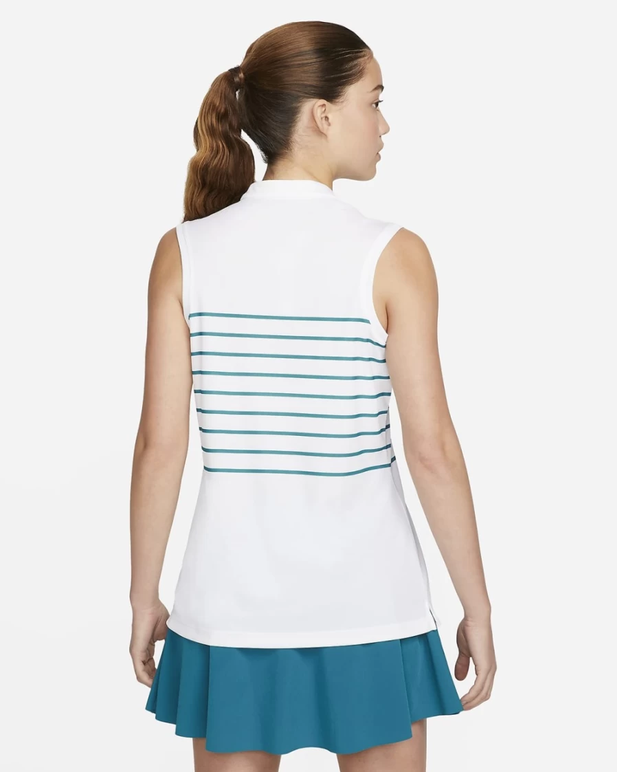 Nike Dri-FIT Victory Women's White & Bright Spruce Striped Sleeveless Golf Polo Shirt