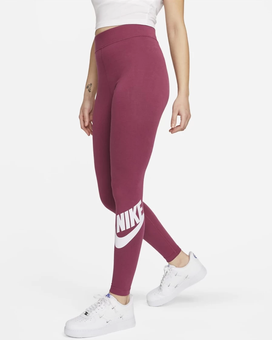 Nike Women's High-Waisted Logo Leggings - Rosewood/White, Sportswear Essential Fitness Yoga Pants
