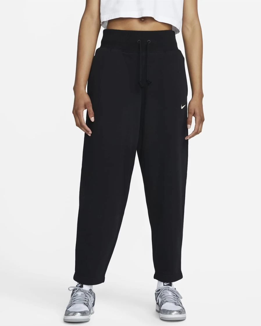 Nike Women's High-Waisted Fleece Sweatpants - Black/Sail, Phoenix Curve, Sportswear Comfort