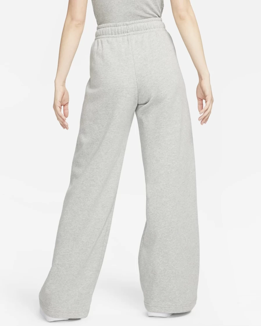 Nike Women's Club Fleece Wide-Leg Sweatpants - Dark Grey Heather/White - Mid-Rise Comfort