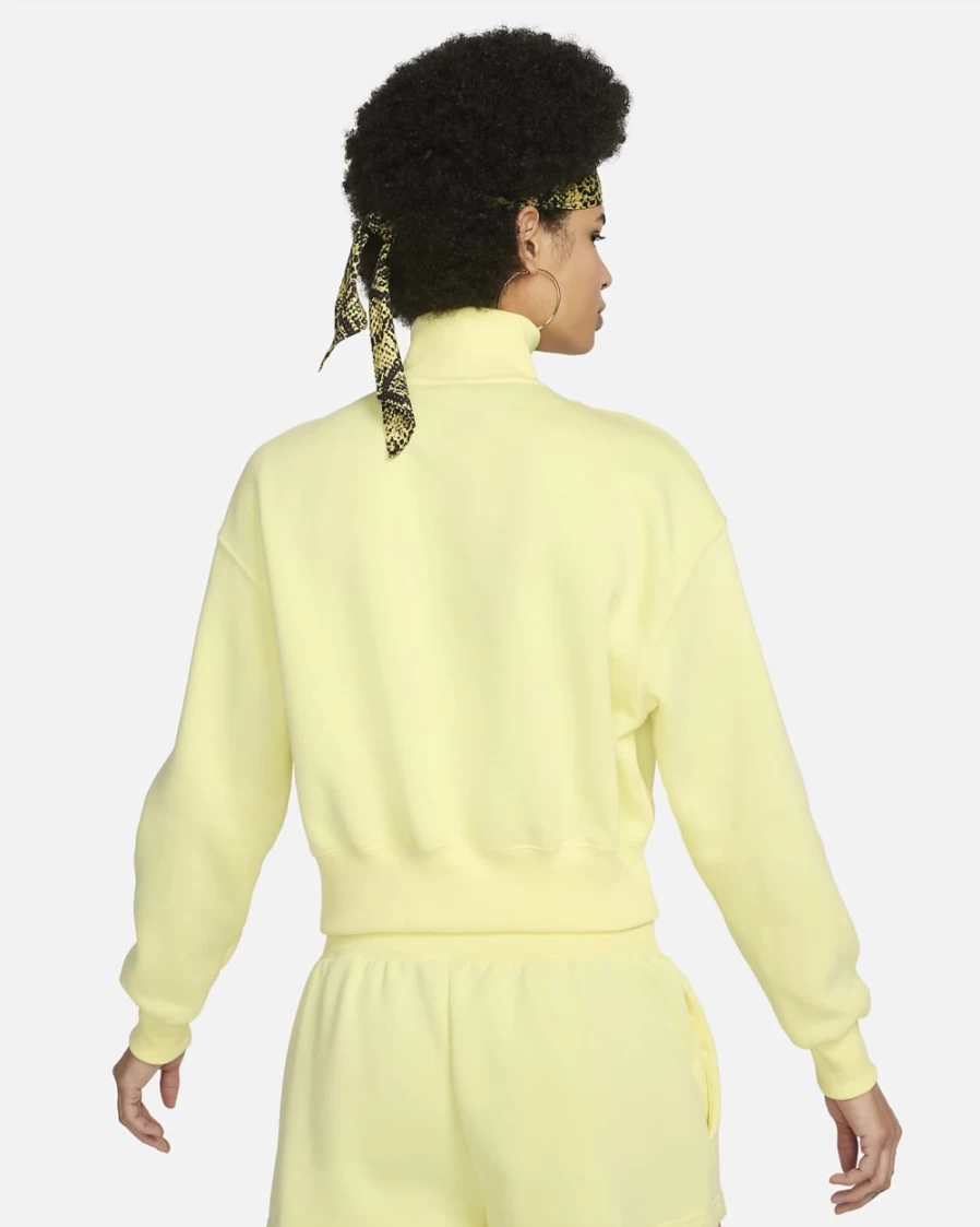 Nike Women's Lemon Chiffon Oversized 1/2-Zip Crop Fleece Sweatshirt - Phoenix Fleece Pullover