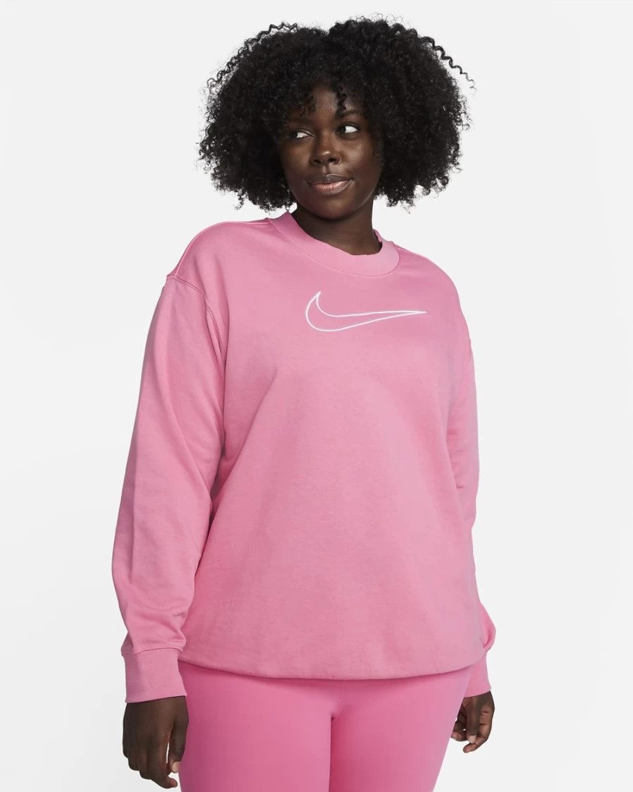 Nike Dri-FIT Women's Plus Size Graphic Crewneck Sweatshirt in Pinksicle/White - Moisture-Wicking Workout Top