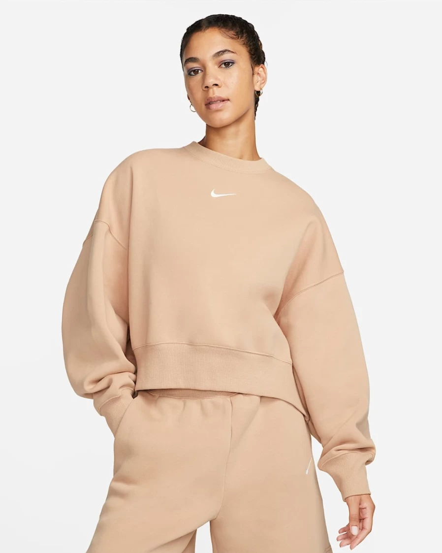Nike Women's Hemp/Sail Oversized Phoenix Fleece Crewneck Sweatshirt - Sportswear Comfort
