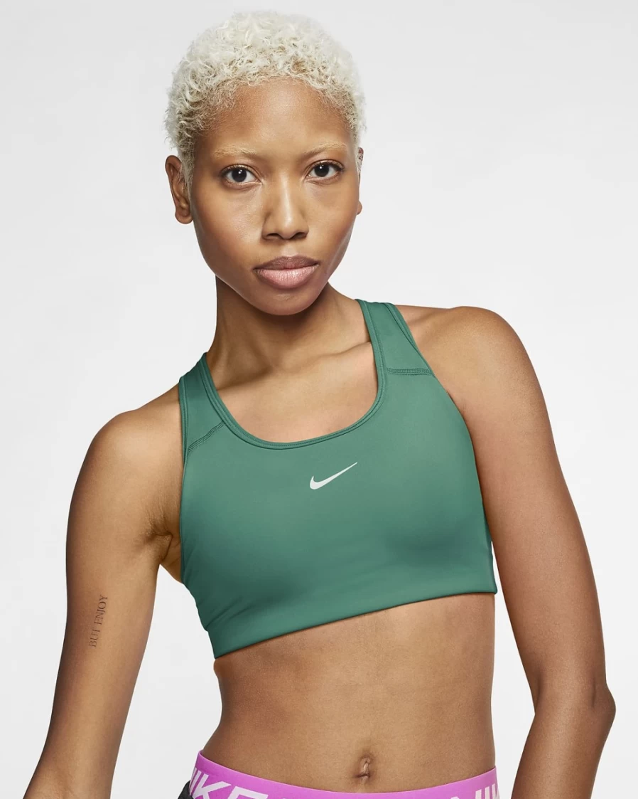 Nike Women's Neptune Green & White Swoosh Medium-Support Padded Sports Bra