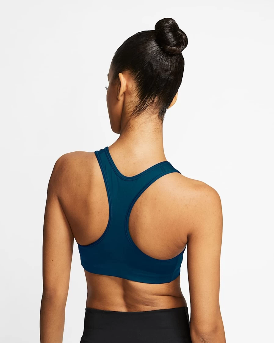 Nike Women's Valerian Blue & White Medium-Support Swoosh Non-Padded Sports Bra