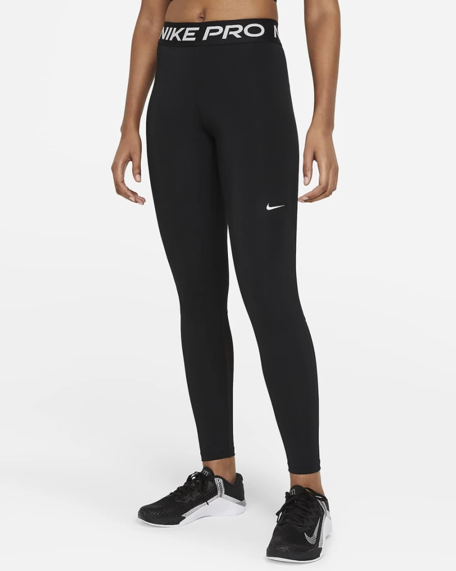 Nike Pro Women's Black/White Mid-Rise Mesh-Paneled Workout Leggings