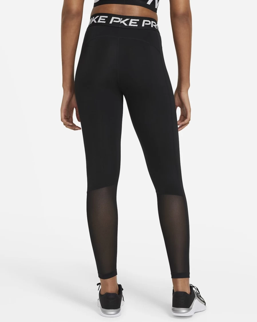 Nike Pro Women's Black/White Mid-Rise Mesh-Paneled Workout Leggings