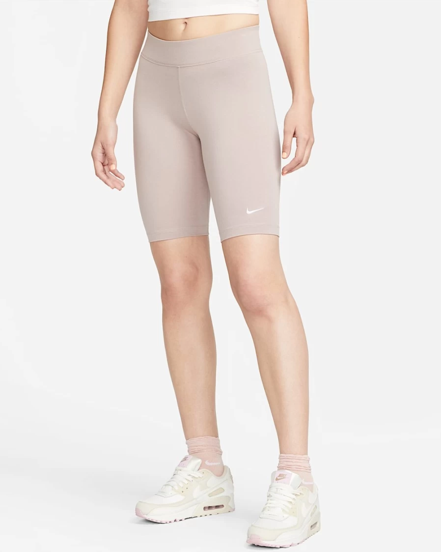 Nike Women's Essential Mid-Rise Biker Shorts in Diffused Taupe & White - Sportswear Activewear