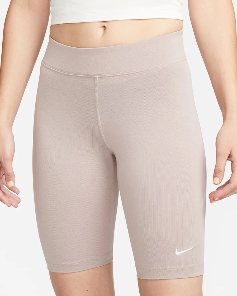 Nike Women's Essential Mid-Rise Biker Shorts in Diffused Taupe/White - Sportswear Fitness Apparel
