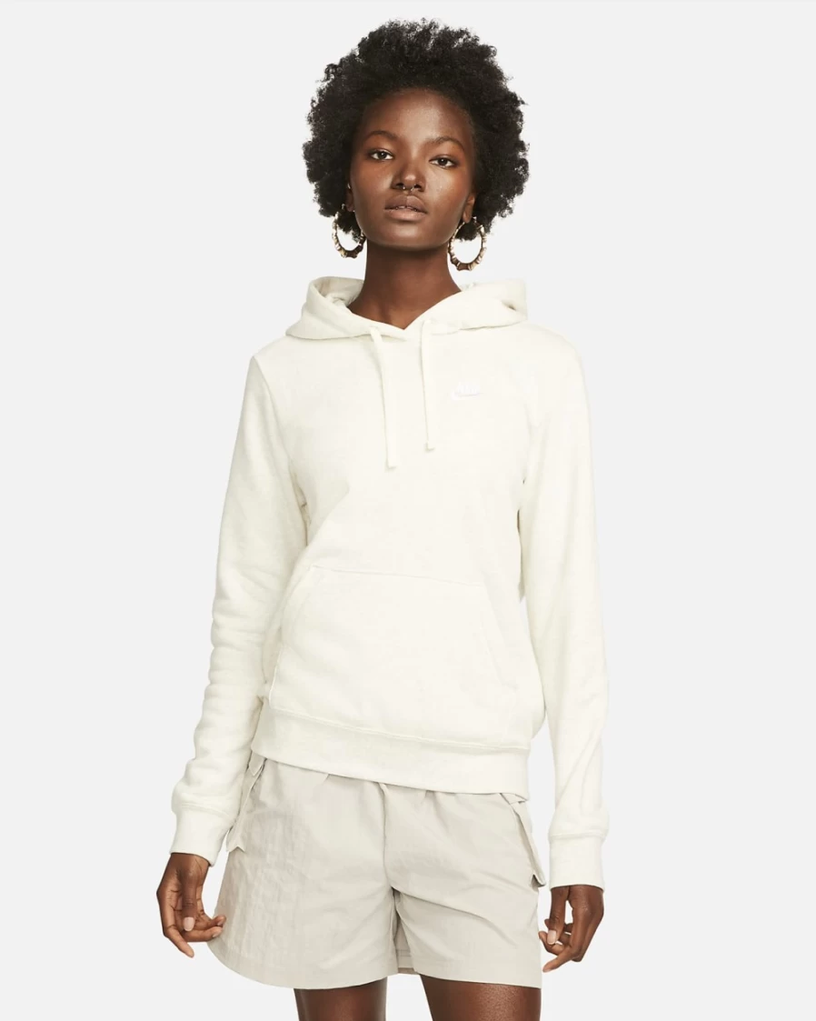 Nike Women's Oatmeal Heather/White Club Fleece Pullover Hoodie - Sportswear Comfort & Style
