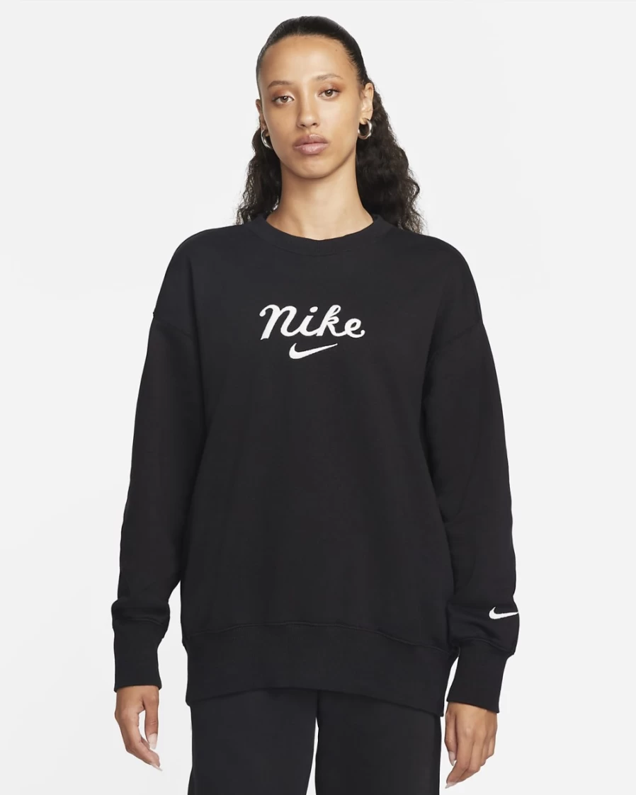 Nike Women's Oversized Crewneck Sweatshirt - Black, Dark Smoke Grey, Sail | Comfortable Casual Pullover