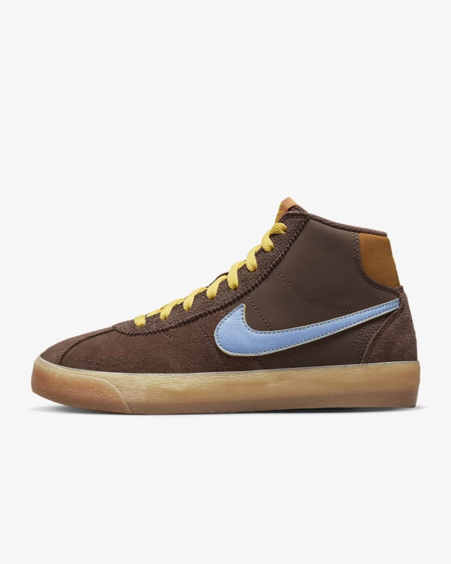 Nike SB Bruin High Premium Skate Shoes for Women - Light Chocolate/Monarch/Gum Light Brown/Light Blue