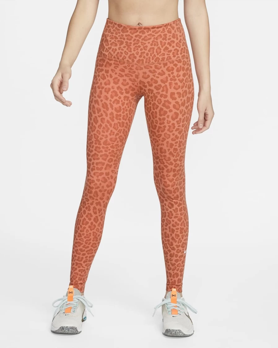 Nike Women's High-Waisted Printed Leggings - Madder Root/White Color Yoga Pants for Training & Running