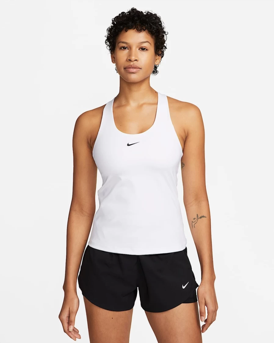 Nike Women's Medium-Support Swoosh Padded Sports Bra Tank - White/Stone Mauve/Black