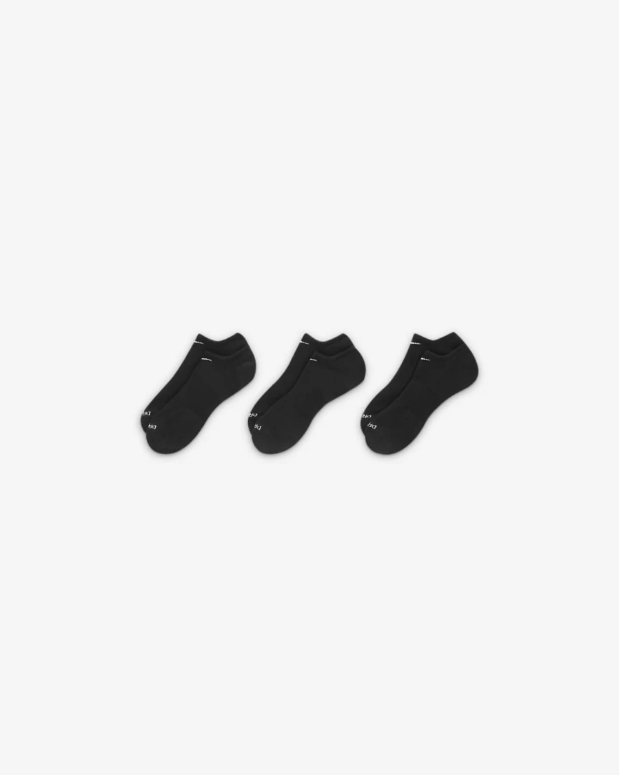 Nike Everyday Plus Cushion No-Show Socks 3-Pack for Men & Women - Black/White Athletic Training Socks