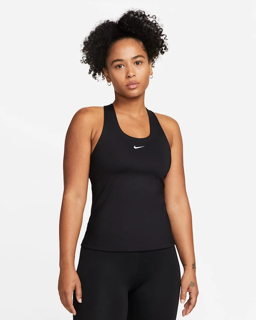 Nike Swoosh Women's Medium-Support Padded Sports Bra Tank in Black & White