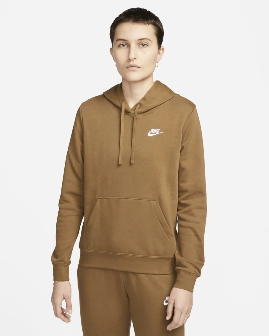 Nike Women's Ale Brown & White Club Fleece Pullover Hoodie - Sportswear Comfort