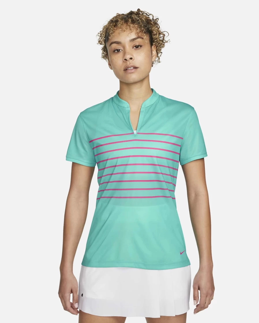 Nike Dri-FIT Victory Women's Golf Polo - Washed Teal & Pink Prime Striped Performance Shirt