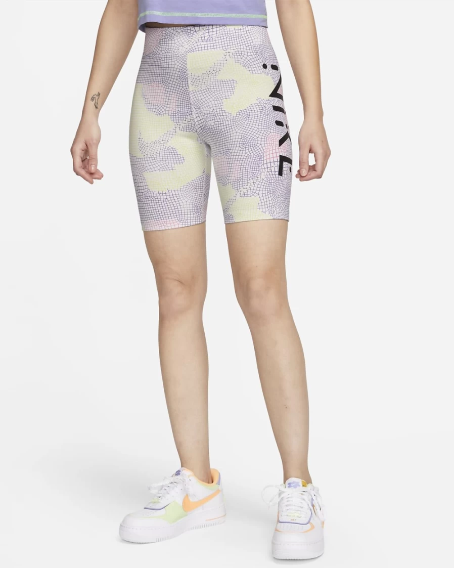 Nike Women's High-Waisted Printed Biker Shorts - Serena Williams Design in Volt/Rush Fuchsia/Black