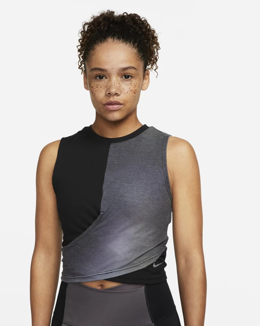 Nike Women's Dri-FIT Yoga Tank Top - Off Noir/Black Printed Workout Tee