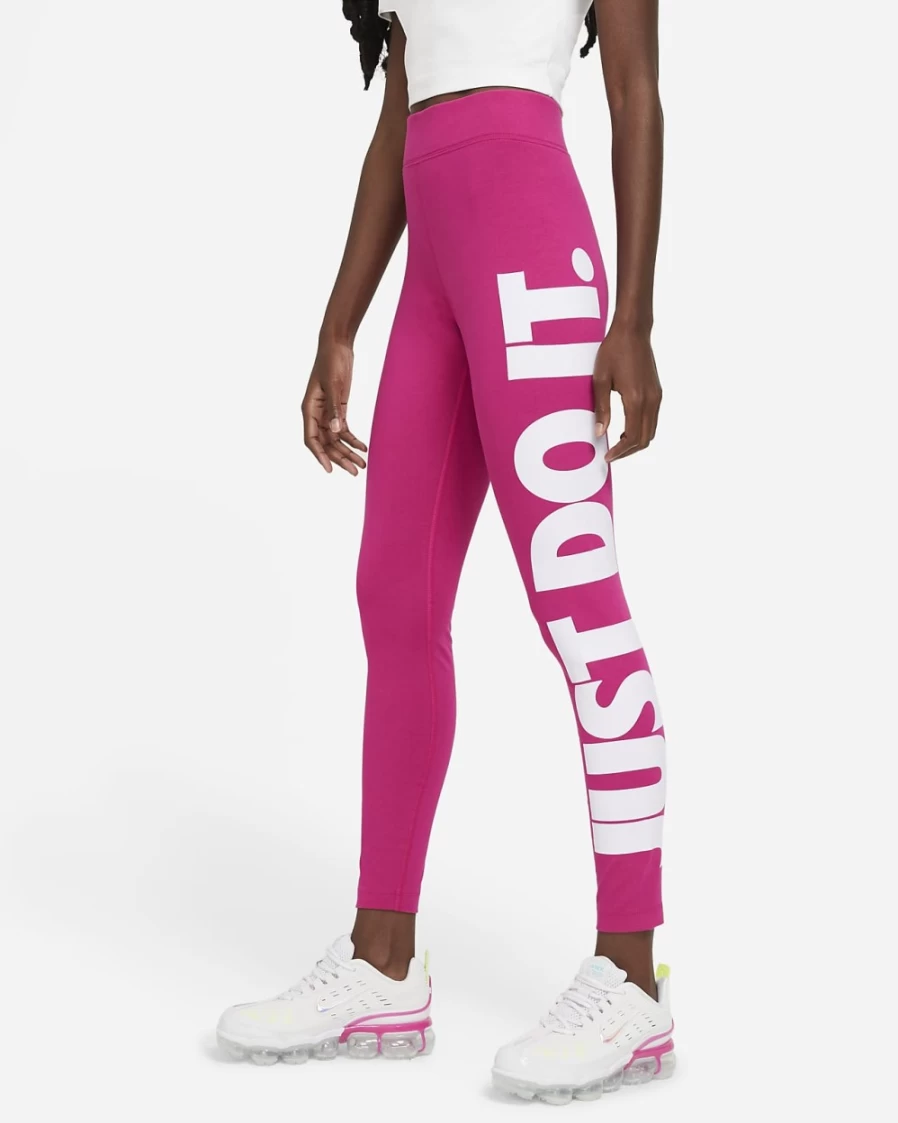 Nike Women's High-Waisted Graphic Leggings - Fireberry/White - Sportswear Essential