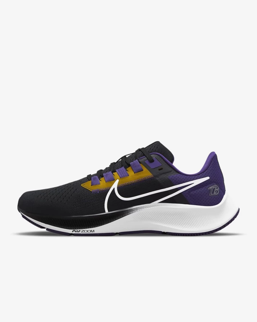 Nike Pegasus 38 Men's & Women's Running Shoes - Black/New Orchid/Ochre/White (NFL Baltimore Ravens Edition)