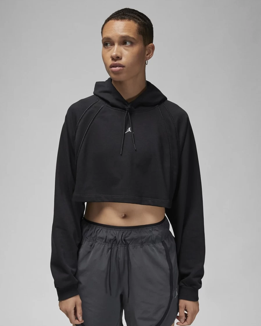 Nike Jordan Sport Women's Cropped Pullover Hoodie - Black & Stealth Color
