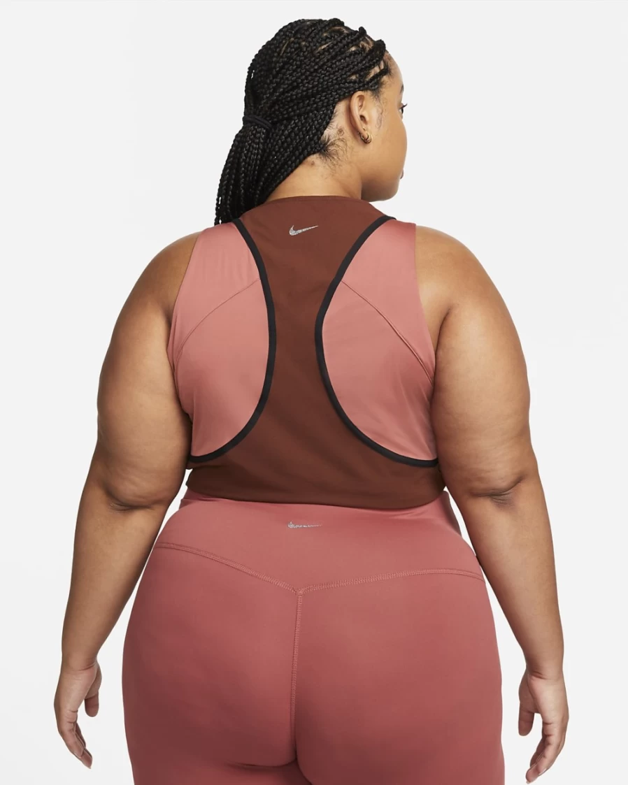 Nike Women's Plus Size Yoga Dri-FIT Luxe Cropped Tank Top in Oxen Brown, Canyon Rust, Black & Iron Grey