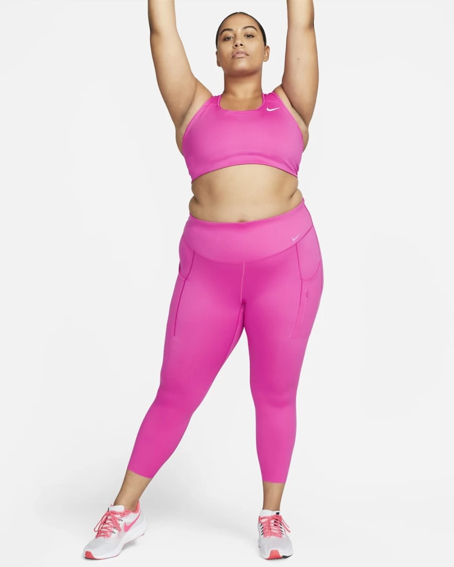 Nike Go Women's High-Waisted 7/8 Leggings with Pockets - Plus Size Active Fuchsia/Black Firm-Support Workout Tights
