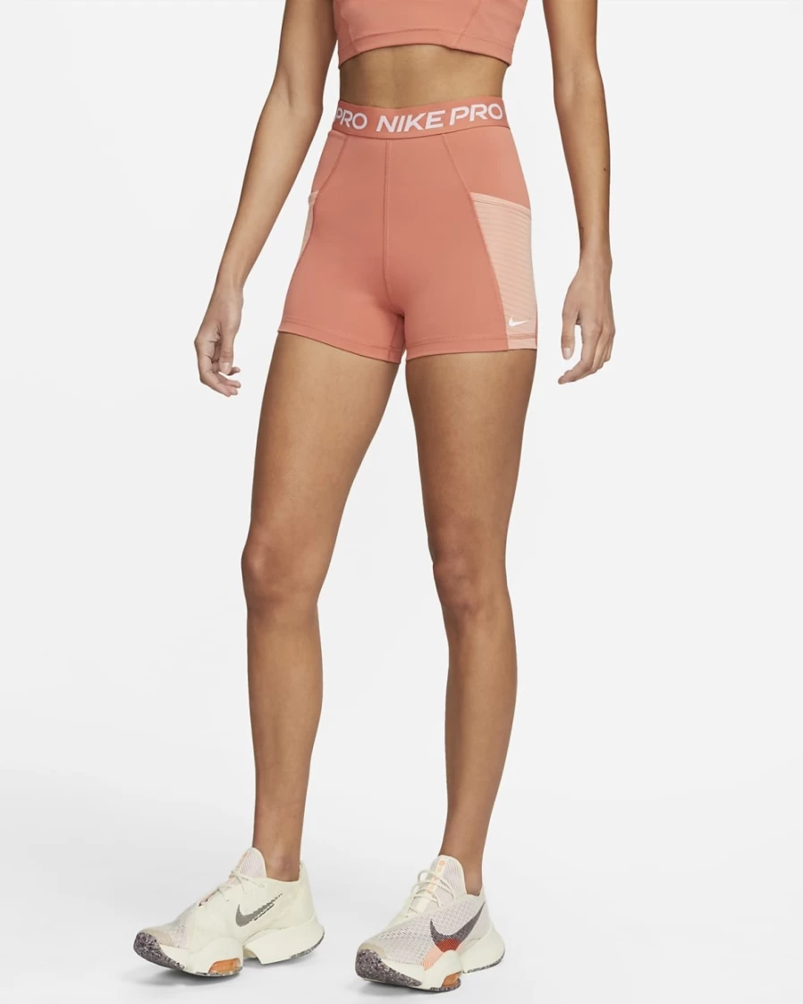 Nike Pro Women's High-Waisted 3" Training Shorts with Pockets - Madder Root, Light Madder Root, White