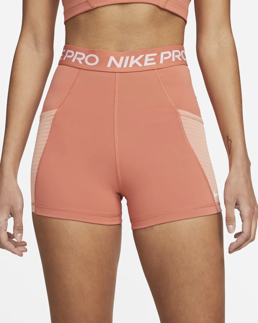 Nike Pro Women's High-Waisted 3" Training Shorts with Pockets - Madder Root, Light Madder Root, White
