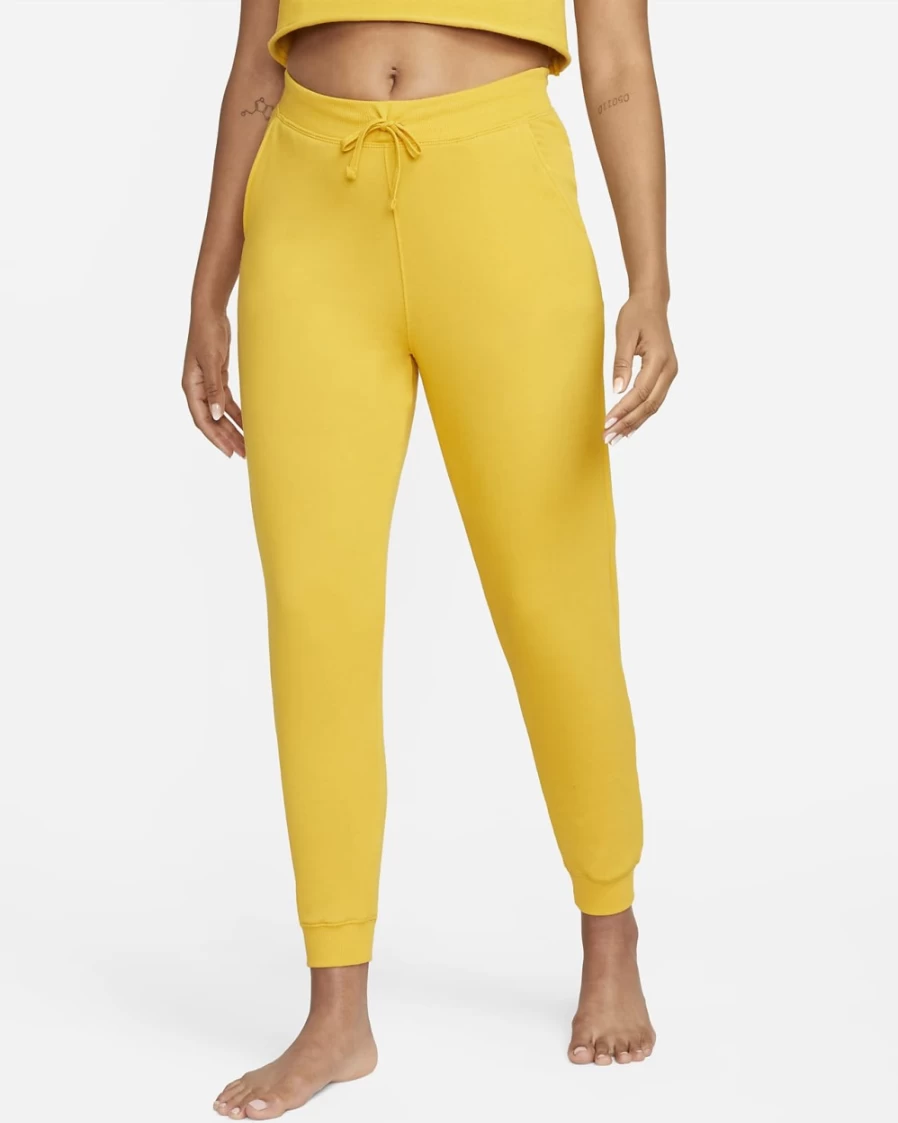 Nike Women's Yoga Luxe 7/8 Fleece Joggers in Yellow Ochre & Particle Grey - Comfortable High-Waist Lounge Pants