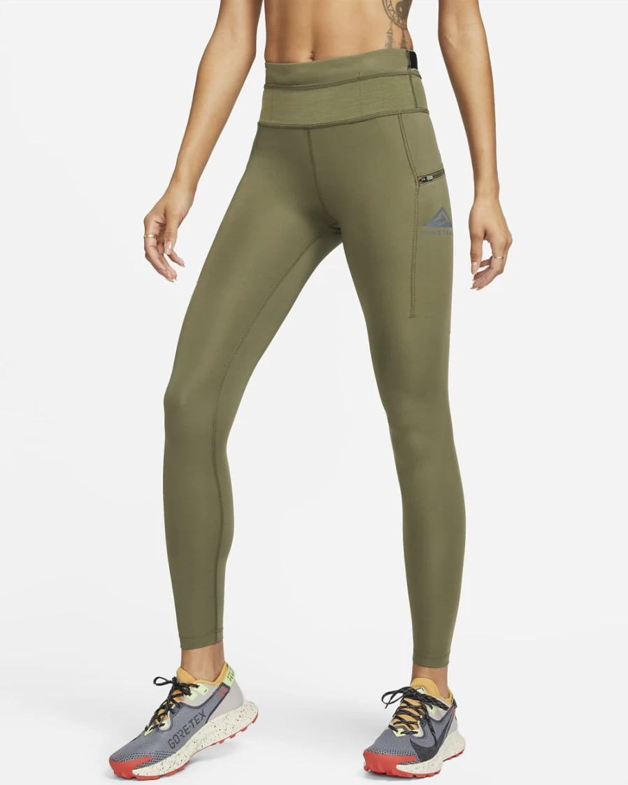 Nike Women's Epic Luxe Mid-Rise Trail Running Leggings with Pockets - Medium Olive/Black