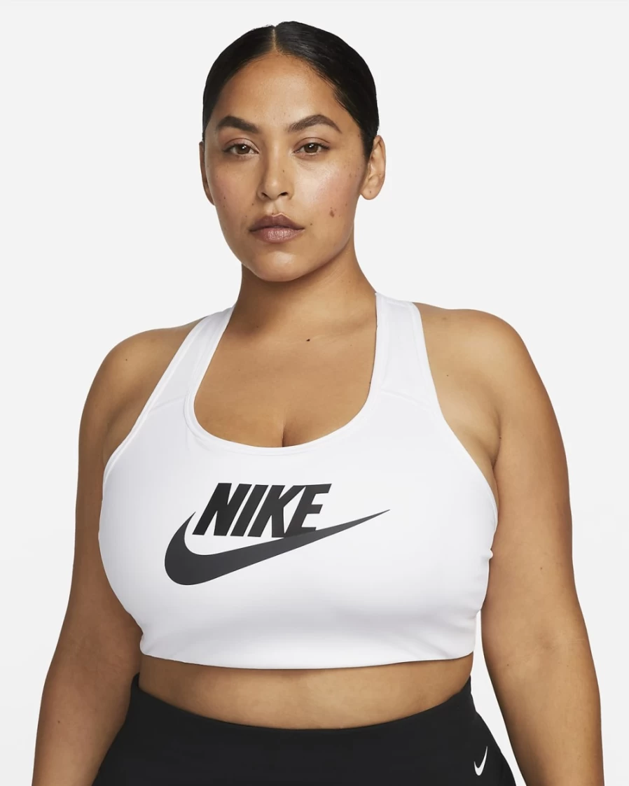 Nike Swoosh Women's Medium-Support Non-Padded Futura Graphic Sports Bra - Plus Size White/Dark Smoke Grey