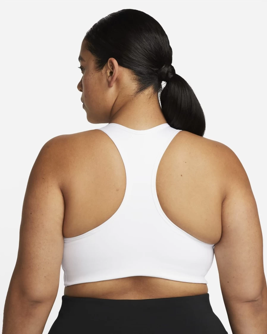 Nike Swoosh Women's Medium-Support Non-Padded Futura Graphic Sports Bra - Plus Size White/Dark Smoke Grey
