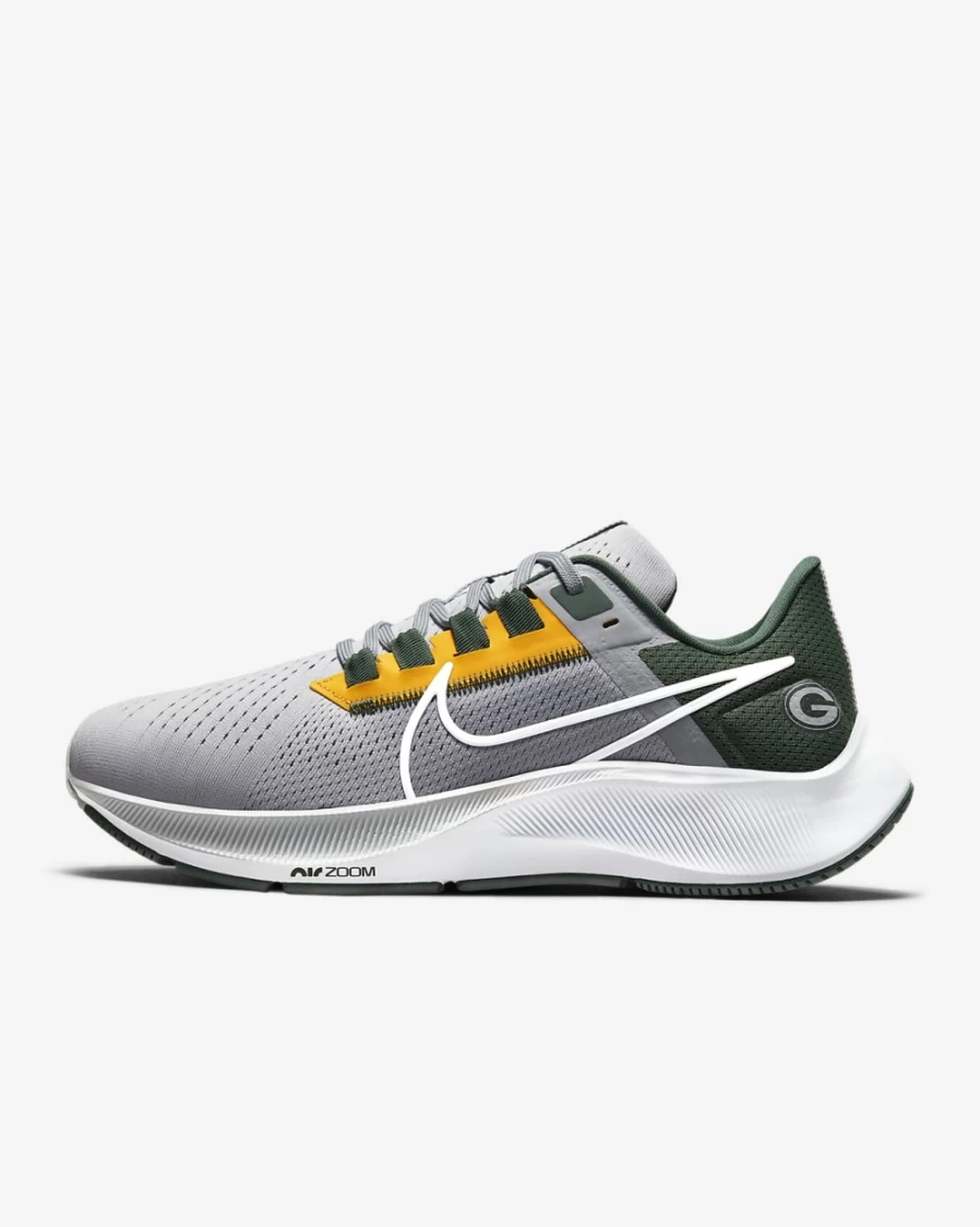 Nike Pegasus 38 Men's & Women's Running Shoes - Wolf Grey/Fir/University Gold/White (Green Bay Packers NFL Edition)
