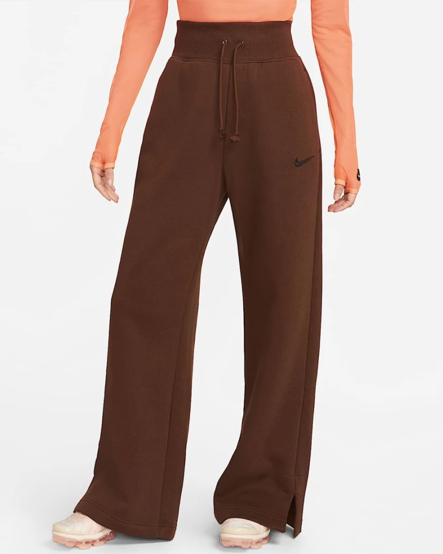 Nike Women's High-Waisted Wide-Leg Sweatpants - Cacao Wow/Black - Sportswear Phoenix Fleece