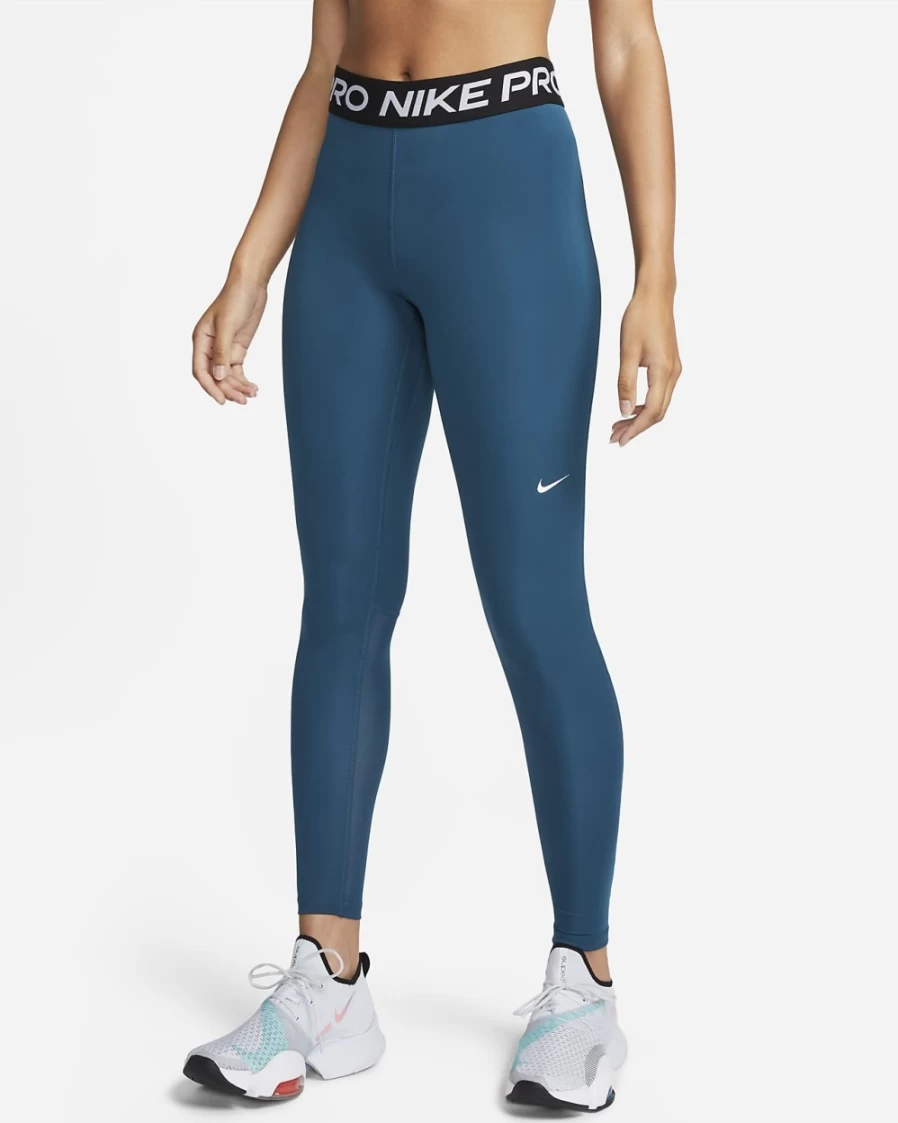 Nike Pro Women's Mid-Rise Leggings with Mesh Panels - Valerian Blue/Black/White