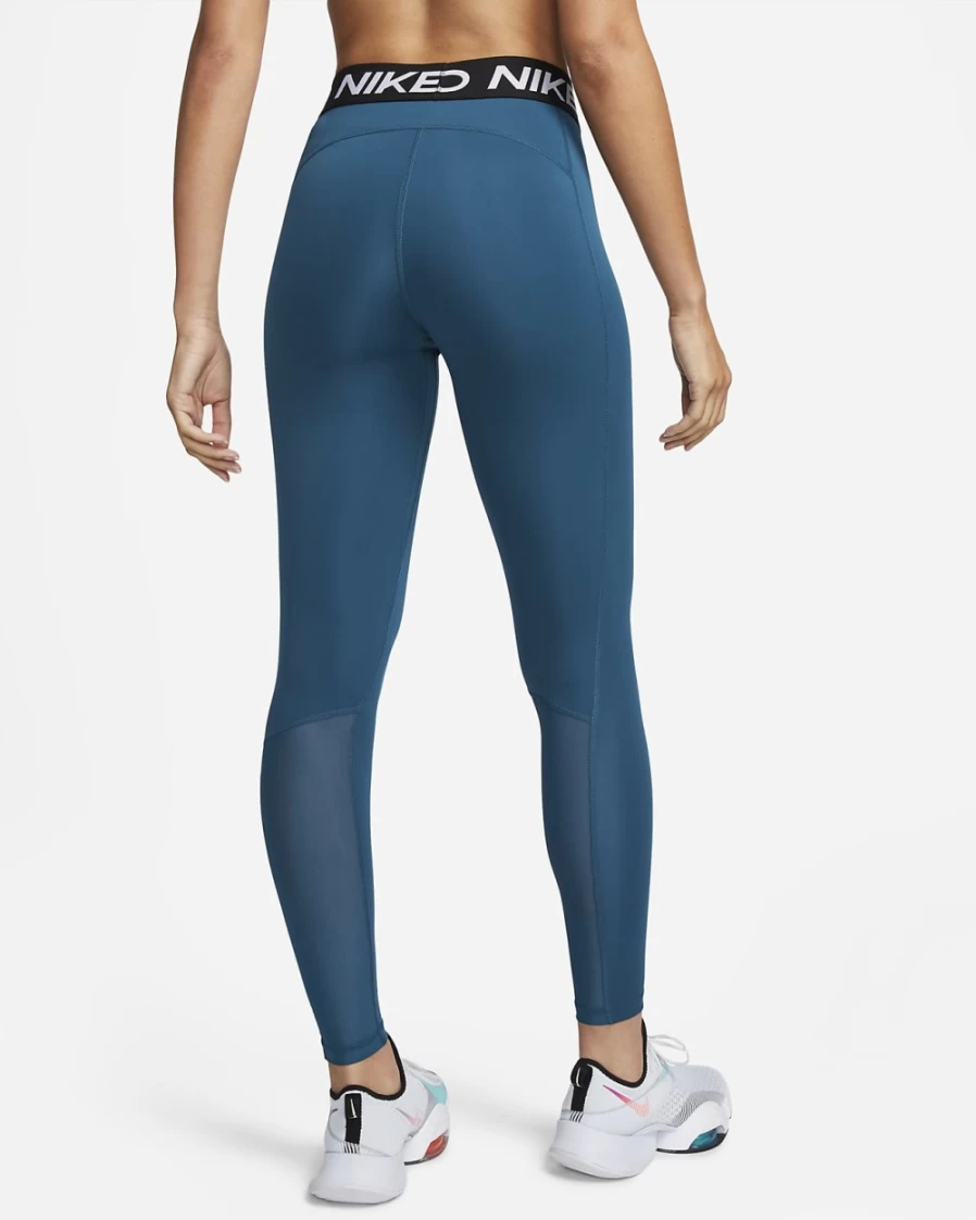 Nike Pro Women's Mid-Rise Leggings with Mesh Panels - Valerian Blue/Black/White