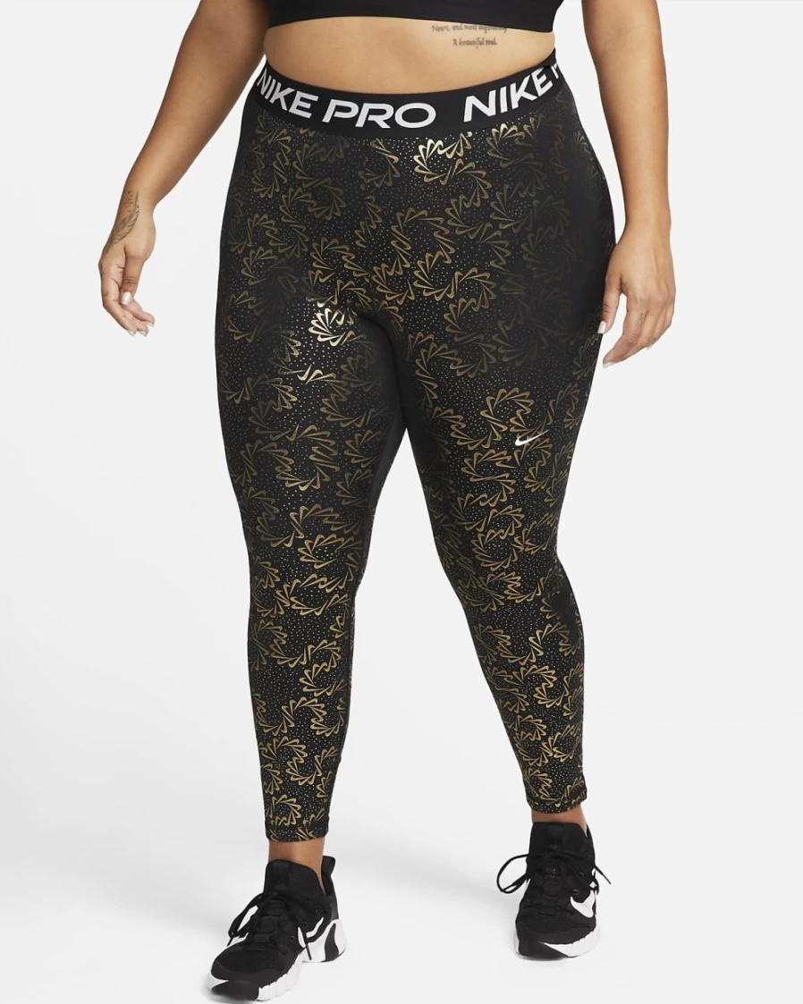 Nike Pro Women's Mid-Rise Black/White Allover Print Plus Size Leggings