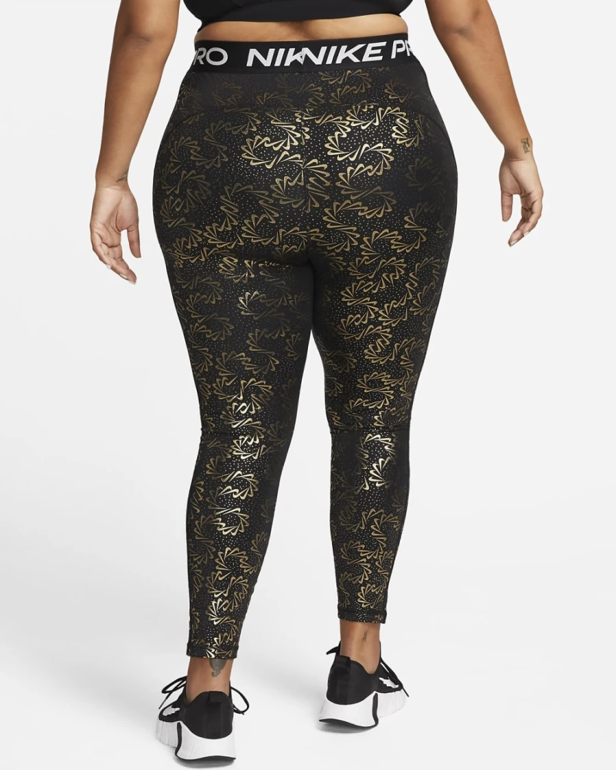Nike Pro Women's Mid-Rise Black/White Allover Print Plus Size Leggings