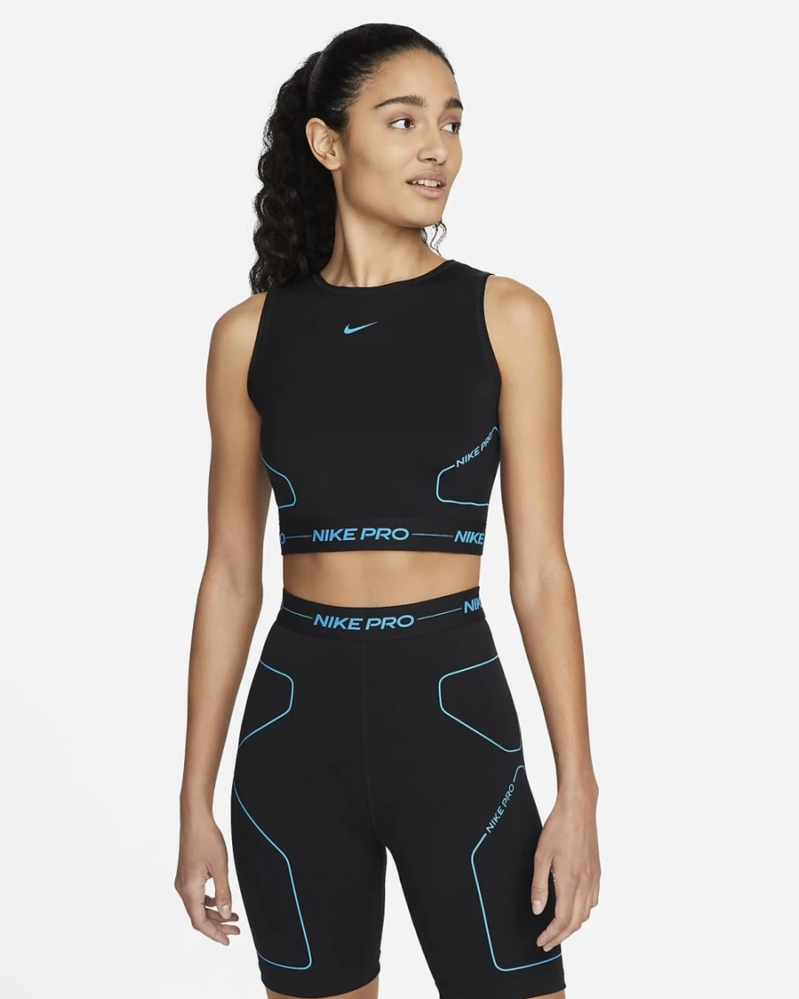 Nike Pro Dri-FIT Women's Workout Tank Top - Black/Laser Blue, Moisture-Wicking Training Top for Women