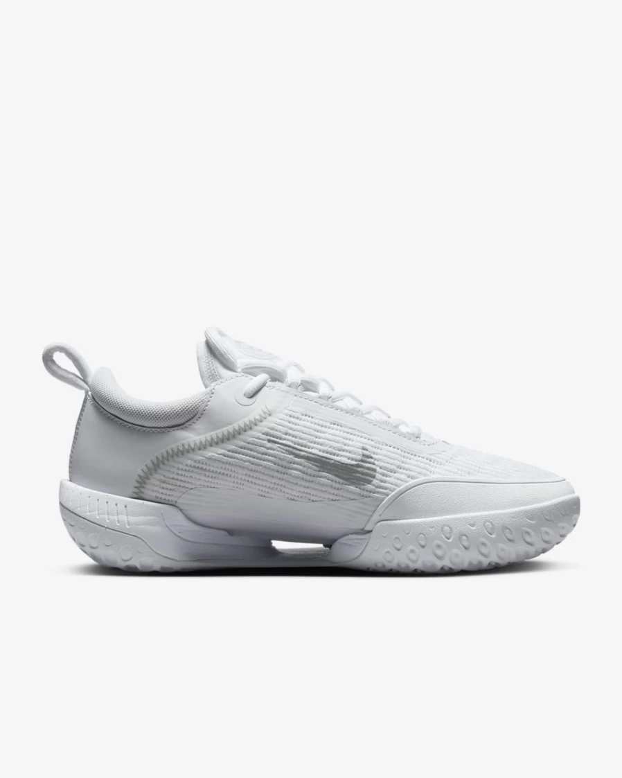 Nike Women's Court Air Zoom NXT Tennis Shoes in White, Grey Fog & Metallic Silver for Hard Court