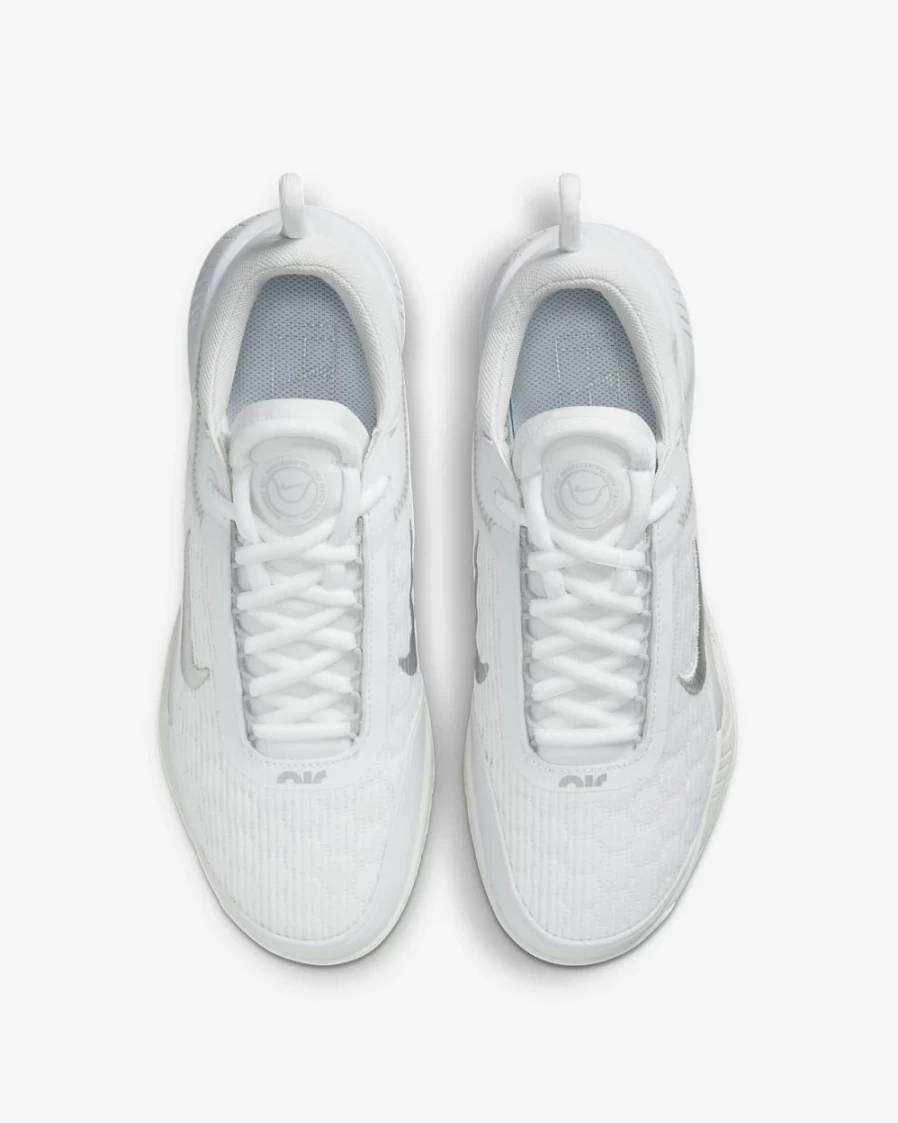 Nike Women's Court Air Zoom NXT Tennis Shoes in White, Grey Fog & Metallic Silver for Hard Court