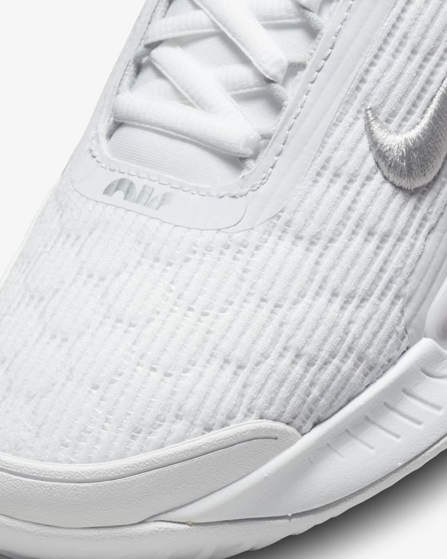 Nike Women's Court Air Zoom NXT Tennis Shoes in White, Grey Fog & Metallic Silver for Hard Court