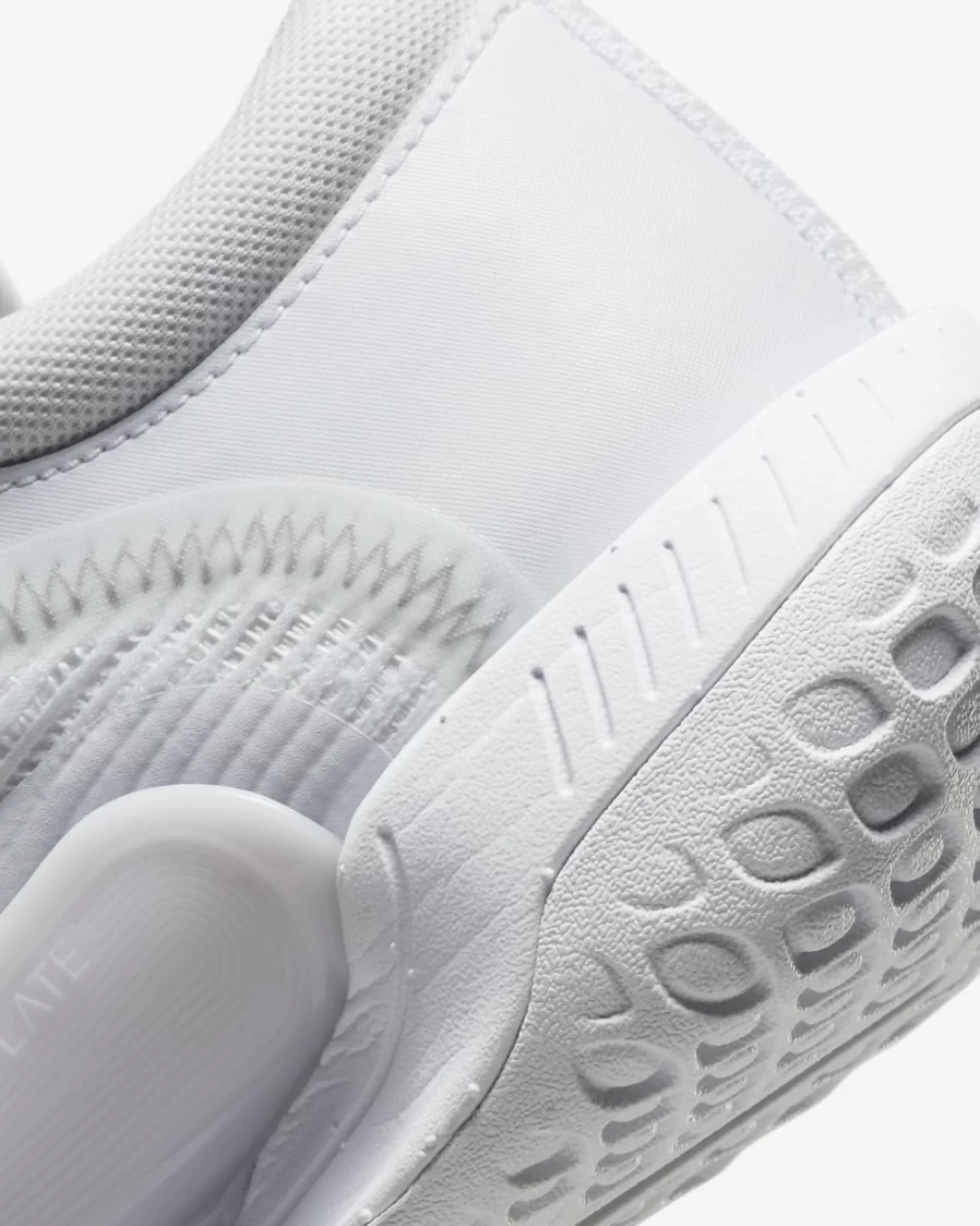 Nike Women's Court Air Zoom NXT Tennis Shoes in White, Grey Fog & Metallic Silver for Hard Court