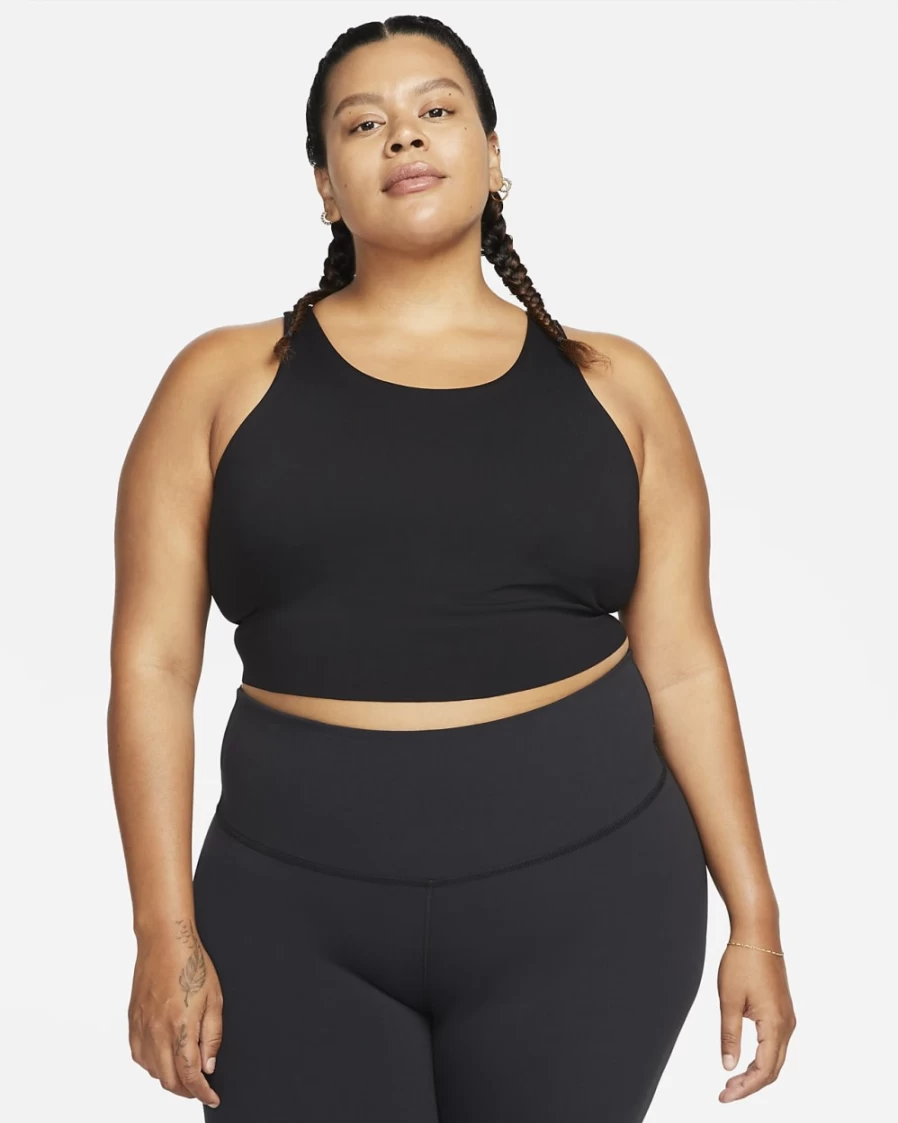 Nike Women's Plus Size Black Dri-FIT Luxe Shelf-Bra Cropped Yoga Tank Top