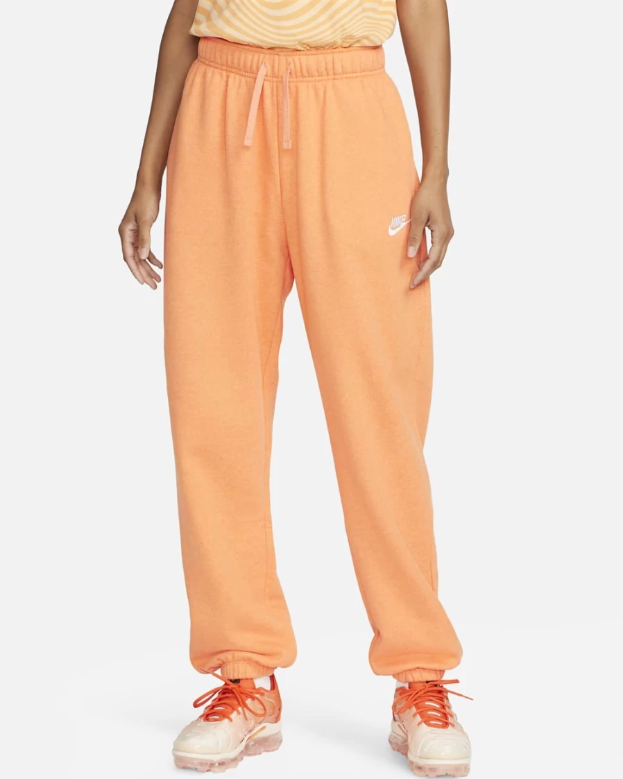 Nike Women's Oversized Club Fleece Sweatpants - Mid-Rise, Orange Trance/Heather/White